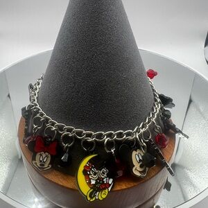 Like New Disney Charm Bracelet Mickey & Minnie Enamel Charms with Red Crystal